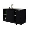 Large Kitchen Island with Storage Cabinets & Open Shelves – Black & Onyx