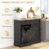 Farmhouse Hidden Trash Can Cabinet with Drawers, Spice Rack & Storage Shelves
