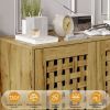 Rustic Basket Weave Storage Cabinet with Adjustable Shelves & Oak Legs