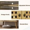 Rustic Basket Weave Storage Cabinet with Adjustable Shelves & Oak Legs