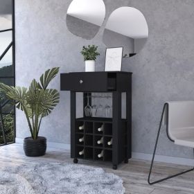 Black Wine Storage Cabinet with 12 Bottle Cubbies and Open Shelf