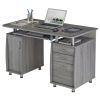 Grey Computer Desk with Storage Cabinet, File Drawer & Keyboard Tray