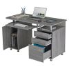 Grey Computer Desk with Storage Cabinet, File Drawer & Keyboard Tray