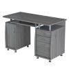Grey Computer Desk with Storage Cabinet, File Drawer & Keyboard Tray