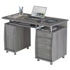 Grey Computer Desk with Storage Cabinet, File Drawer & Keyboard Tray