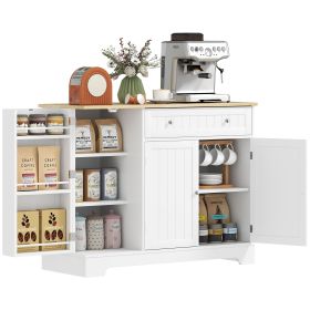 Modern Sideboard Cabinet, 41" Kitchen Buffet Cabinet with Drawer, Adjustable Shelf, 3 Doors for Dining Room, White