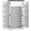 Farmhouse Kitchen Pantry Cabinet with LED Light & Barn Doors