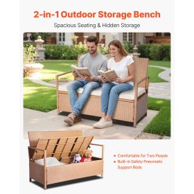 Outdoor 2-Person PE Rattan Storage Bench