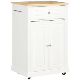 Cream White Kitchen Island Cart, Portable Serving Trolley with Drawer & Shelf