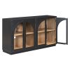 TREXM 4-Door Large Storage Sideboard Buffet Cabinet with Glass Doors, Arched Cabinet with Adjustable Shelves for Kitchen