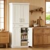White Kitchen Pantry Cabinet with Adjustable Shelves & Storage Drawer