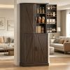 72-Inch Rustic Brown Kitchen Pantry Cabinet with Adjustable Shelves