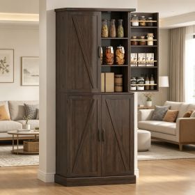 72-Inch Rustic Brown Kitchen Pantry Cabinet with Adjustable Shelves