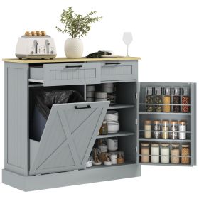 Farmhouse Hidden Trash Can Cabinet with Storage & Drawers