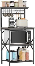 Kitchen Bakers Rack, Microwave Stand with Storage 4 Tiers, Coffee Bar Station with 6 S Hooks and Pegboard