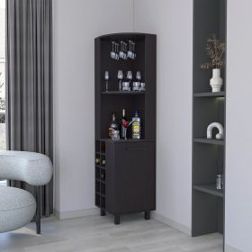 Wengue Corner Bar Cabinet with Glass Holder and Wine Rack