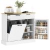 Farmhouse Trash Can Cabinet with Storage Drawers & Pantry Shelf