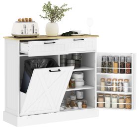 Farmhouse Trash Can Cabinet with Storage Drawers & Pantry Shelf