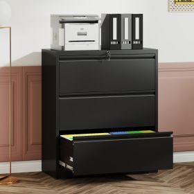 Eco-Friendly 3 Drawer Steel Lateral File Cabinet with Lock, 330 lb Capacity