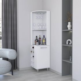 White Corner Bar Cabinet with Glass Holder and Wine Rack