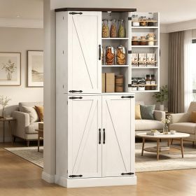 72" Farmhouse Kitchen Pantry Cabinet with Barn Doors & Adjustable Shelves