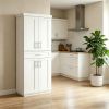 72" White Kitchen Pantry Storage Cabinet with Adjustable Shelves & Drawer