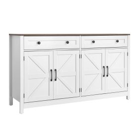 Coffee Bar Cabinet, Farmhouse Coffee Bar Table with 2 Drawers, Buffet Stand Cabinet with 4 Barn Doors, Sideboard Buffet Station for Living Room