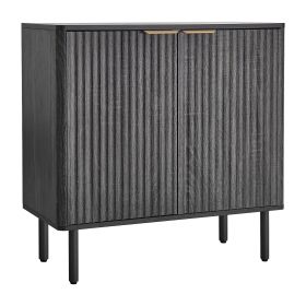 Coffee Bar Cabinet, Mid Century Fluted Coffee Bar Table with 2-Tier Storage, Buffet Stand Cabinet with Barn Door