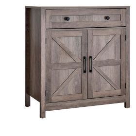 Farmhouse Coffee Bar Cabinet with Barn Doors, Drawer & Adjustable Shelves