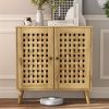 Rustic Basket Weave Storage Cabinet with Adjustable Shelves & Oak Legs