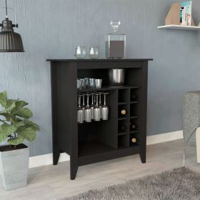 Essential Bar Cabinet; One Open Shelf; Six Built-in Wine Rack; One Drawer-  Black