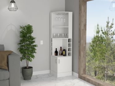 White 8-Bottle 2-Shelf Bar Cabinet