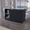 Large Kitchen Island with Storage Cabinets & Open Shelves – Black & Onyx