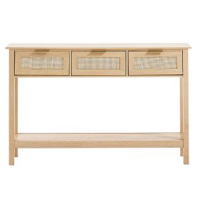 Rattan Console Table with 3 Storage Drawers
