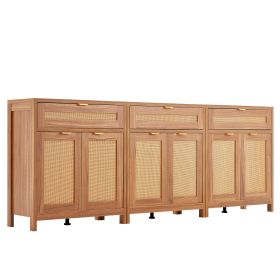 Rattan Cabinet, Set of 3, Rattan Storage Cabinet with 6 Magnetic Doors and 3 Drawers, Sideboard Buffet Cabinet with Adjustable Shelves, for Hallw