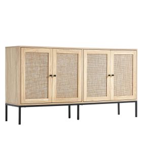 Rattan Cabinet, Rattan Storage Cabinet with 4 Magnetic Doors and Adjustable Shelves, Sideboard Buffet Cabinet for Hallway, Entryway, Living Room