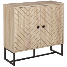 Modern Sideboard, Buffet Cabinet with 2 Chevron Doors and Adjustable Shelf, Kitchen Storage Cabinet with Steel Base, Coffee Bar Cabinet, 31.5" H,