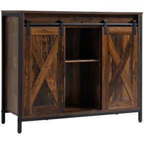 Industrial Sideboard, Buffet Cabinet with Sliding Barn Doors, Storage Cabinets and Adjustable Shelves for Living Room, Kitchen, Home Bar, Rustic
