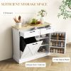 Farmhouse Trash Can Cabinet with Storage Drawers & Pantry Shelf