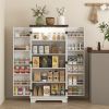 Farmhouse Kitchen Pantry Cabinet with LED Light & Barn Doors