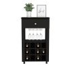 Black Wine Storage Cabinet with 12 Bottle Cubbies and Open Shelf