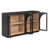 TREXM 4-Door Large Storage Sideboard Buffet Cabinet with Glass Doors, Arched Cabinet with Adjustable Shelves for Kitchen