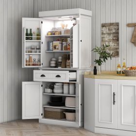 Tall Pantry Cabinet Kitchen Storage w/ LED Lights