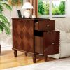 Walnut Nightstand / Side Table with Charging Station & 2 Storage Drawers