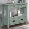 Vintage Console Table with 4 Drawers & Open Shelf – Solid Wood Entryway Storage Table