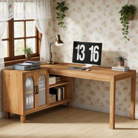 59-Inch L-Shaped Computer Desk with Storage Cabinet and Shelves | Home Office Corner Desk