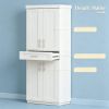 White Kitchen Pantry Cabinet with Adjustable Shelves & Storage Drawer