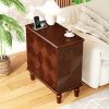 Walnut Nightstand / Side Table with Charging Station & 2 Storage Drawers