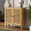 Rustic Basket Weave Storage Cabinet with Adjustable Shelves & Oak Legs