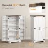 Farmhouse Kitchen Pantry Cabinet with LED Light & Barn Doors